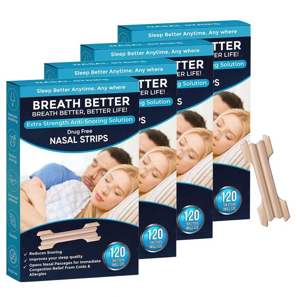 Breath Better 480 Small Tan Nasal Strips Extra Strength Anti Snoring Solution